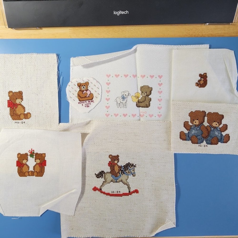 COUNTED CROSS STITCH BEARS, ROCKING HORSE, BABY, LOVE, HEARTS, LAMB, MISTLETOE